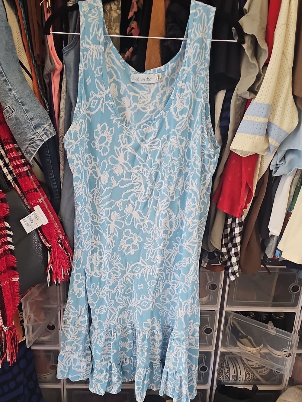 Light Blue Floral Lace-Overlay Midi Dress by (unknown)